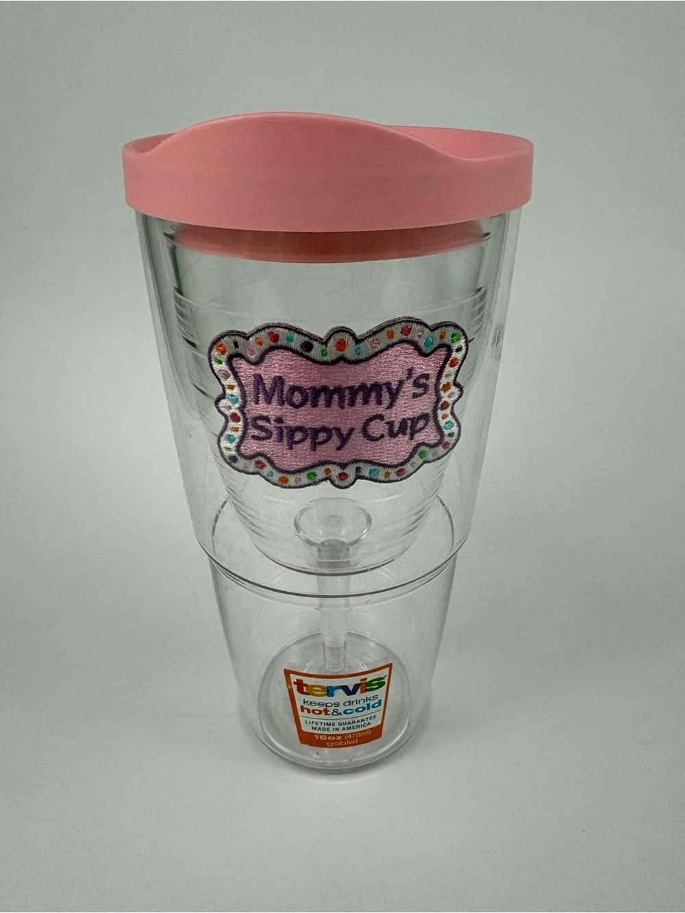 Tervis Mommy's Sippy Cup 16oz Double Wall Wine Glass Cup Tumbler Goblet Pink